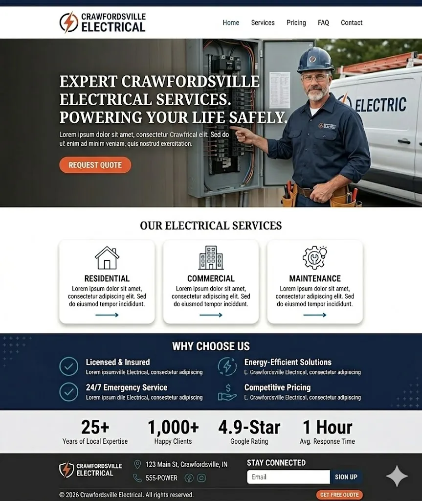 Electrician website template optimized for local SEO