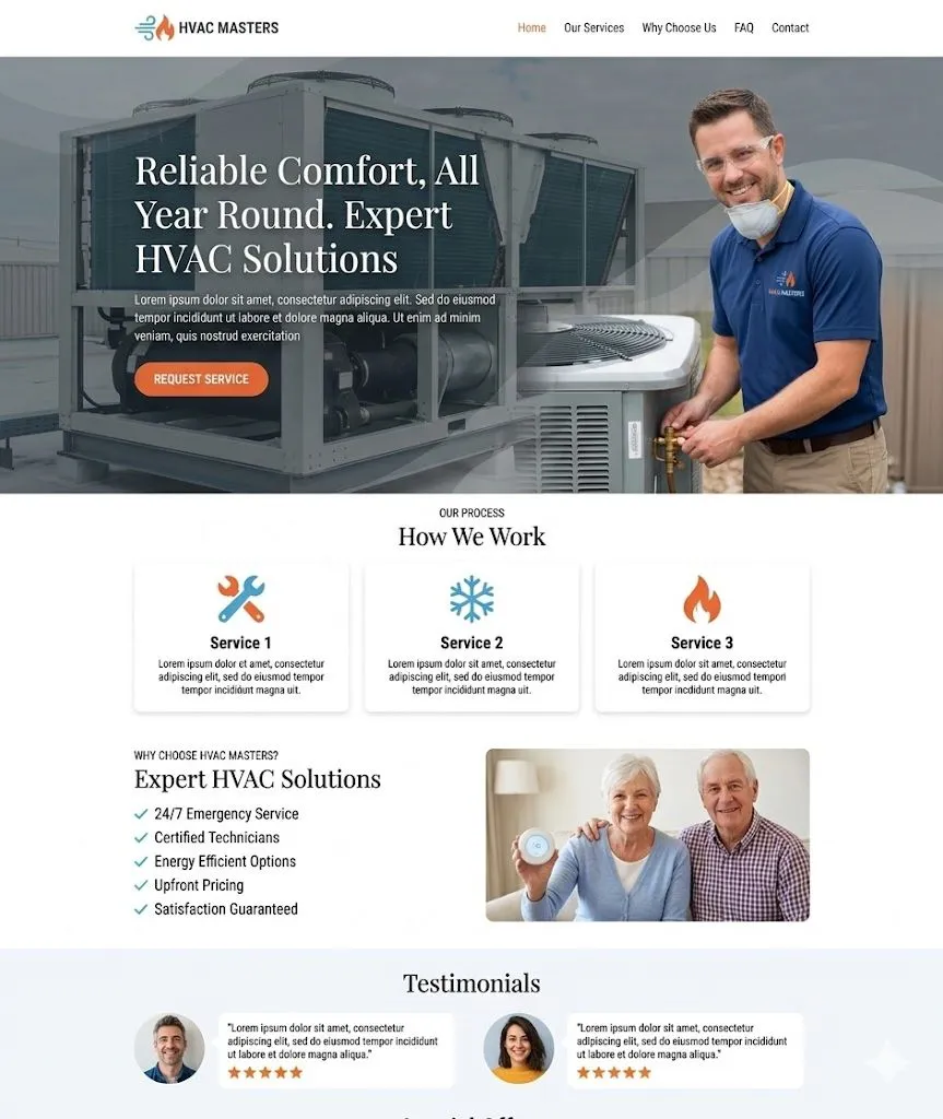 HVAC company website template optimized for local SEO