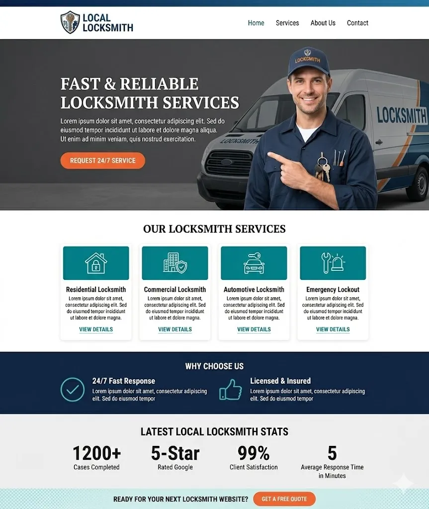Locksmith website template optimized for local SEO