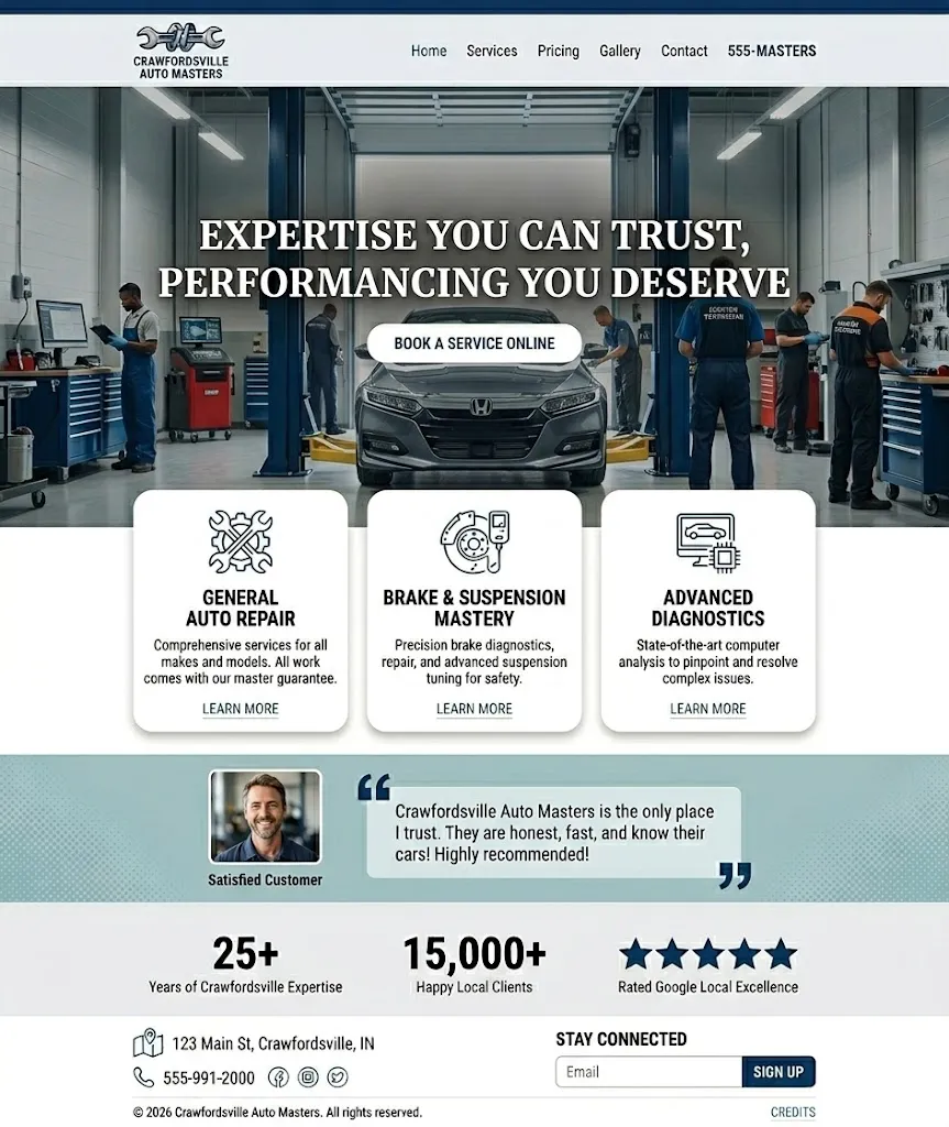 Auto mechanic website template optimized for local SEO