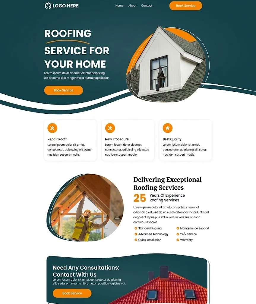 Roofing contractor website template optimized for local SEO